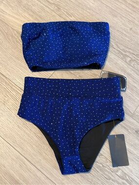 Sparkling Royal Blue Two-Piece Strapless heels / dance sports set